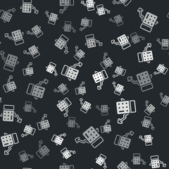 Grey Calculation of expenses icon isolated seamless pattern on black background. Vector