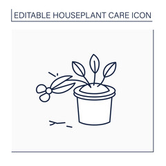 Cleaning line icon. Pinch back plants. Trimming leaflets.Home gardening. Houseplant care concept.Isolated vector illustration.Editable stroke