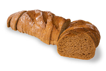 Sliced rye loaf isolated on a white background.Healthy sliced loaf, proper nutrition and a healthy lifestyle.Use for labels, posters and web design.