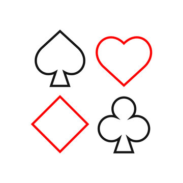 Vector line illustration clubs, diamonds, hearts, spades. Suit of playing cards icon
