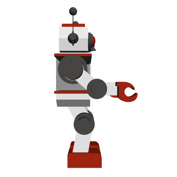 Toy robot isolated on white background. 3D. Side view. Vector illustration