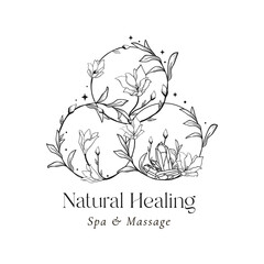 Floral Mystic Logo Design. Handdrawn blossom herbs