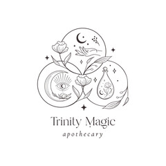 Floral Mystic Logo Design. Handdrawn blossom herbs