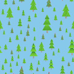 Obraz premium christmas tree seamless pattern. Winter forest, pine trees and snowflakes Print for fabric, wrapping paper