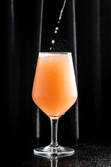 Champagne pink rose glasses with bubbles. drink, holidays party concept