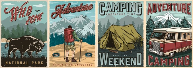 Camping colorful vintage posters © DGIM studio