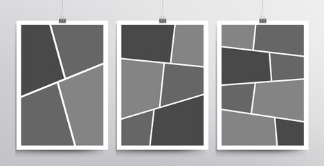 Vertical collage photo frame, empty frame set with places for design blank mockup template. Modern collage vector templates photo frames or art illustrations