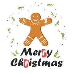 red striped Christmas and New Year's minimal simple postcard with gingerbread man and space for your text.