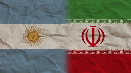 Iran and Argentina Flags Together, Crumpled Paper Effect Background 3D Illustration