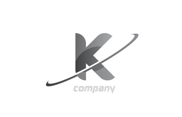 swoosh grey K simple alphabet letter logo icon. Creative design template for business