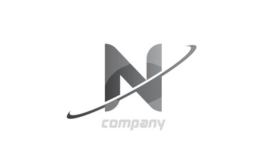 swoosh grey N simple alphabet letter logo icon. Creative design template for business