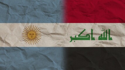 Iraq and Argentina Flags Together, Crumpled Paper Effect Background 3D Illustration