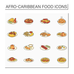 Afro-Caribbean food color icons set. Traditional dishes. Oktail, ewa rira, meat pie, akara and ogi. Local food concept. Isolated vector illustrations - obrazy, fototapety, plakaty
