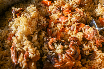 Traditional oriental pilaf on a sunny day