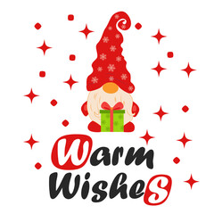 Christmas card with gnomes, Flat design. Card for winter holidays.