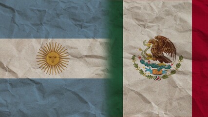 Mexico and Argentina Flags Together, Crumpled Paper Effect Background 3D Illustration