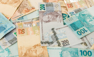 Brazilian bank notes reais background pattern