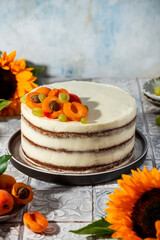 homemade carrot cake with walnuts and apricots