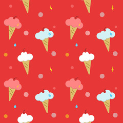 cloud ice cream fabric seamless cute pattern in pink background