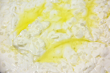 phases of Greek feta cheese production in a cheese factory in Greece