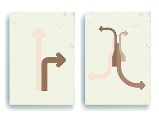 Modern poster with minimalist design elements . Retro lines and arrows in Boho style  . Wall art , home deco . Vector abstract shape.