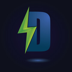 Letter D Thunder Bolt Green Energy Logo Concept. Flash Logo.
