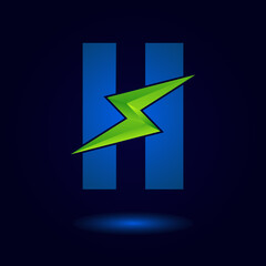 Letter H Thunder Bolt Green Energy Logo Concept. Flash Logo.
