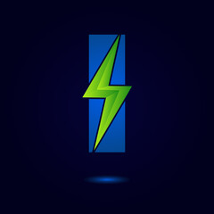 Letter I Thunder Bolt Green Energy Logo Concept. Flash Logo.
