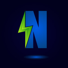 Letter N Thunder Bolt Green Energy Logo Concept. Flash Logo.
