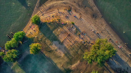 Drone view of a remote island river beach.