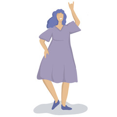 Happy woman character with victory sign. Proud female character with teeth smile. Trendy vector flat personage.