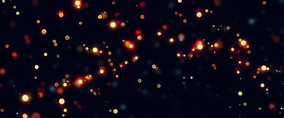 Abstract fiery dots background with blurry sparkles from flames, blurred orange and yellow elements, wallpaper for print	
