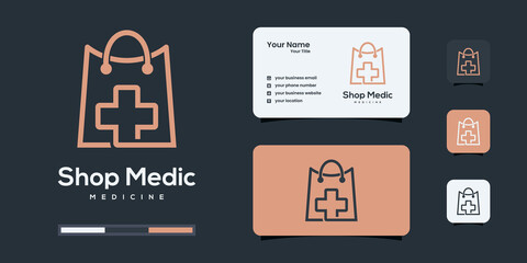Health shop logo with line art style. medicine logo design inspiration.