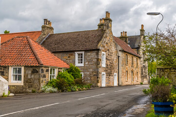 A view along the High Street at Culross, Scotland on a summers day