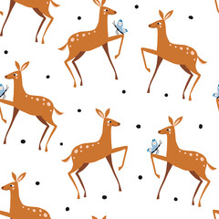 Fototapeta na wymiar Seamless pattern with cute little deer