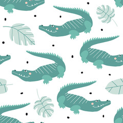 Seamless pattern with cute crocodile