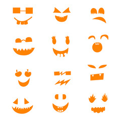 Halloween orange face pumpkin on isolated white background. Weird funny face design, scary face of a pumpkin ghost. Illustration art design.