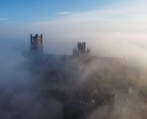 Fototapeta premium ELy Cathedral on a misty morning, 16th June 2020