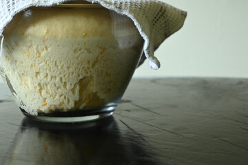 Frontal view of fermenting dough
