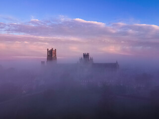 Dawn over a misty Ely Cathedral, 5th November 2020