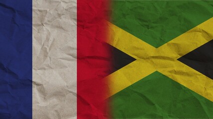 Jamaica and France Flags Together, Crumpled Paper Effect Background 3D Illustration