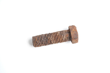 Rusty bolt on white paper.