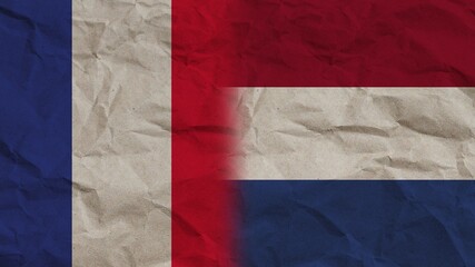 Netherlands and France Flags Together, Crumpled Paper Effect Background 3D Illustration