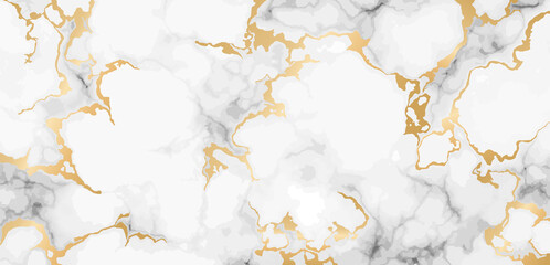 White marble texture with golden lines pattern background. Vector illustration.