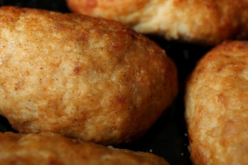 Fresh tasty cutlets, close up and selective focus