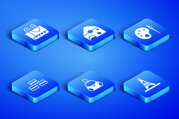 Set Eiffel tower, French baguette bread, Handbag, Macaron cookie, Cheese and Paint brush with palette icon. Vector