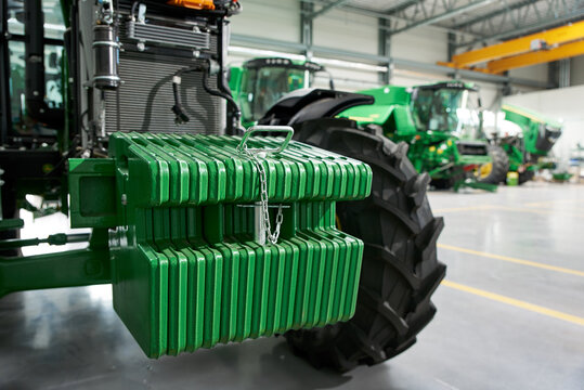 New tractor in showroom, close-up