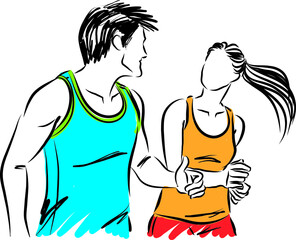 couple man and woman running fitness vector illustration