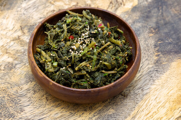 Dried Radish Leaves with soy bean sauce which is called Siraeginamul