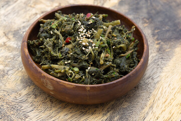 Dried Radish Leaves with soy bean sauce which is called Siraeginamul